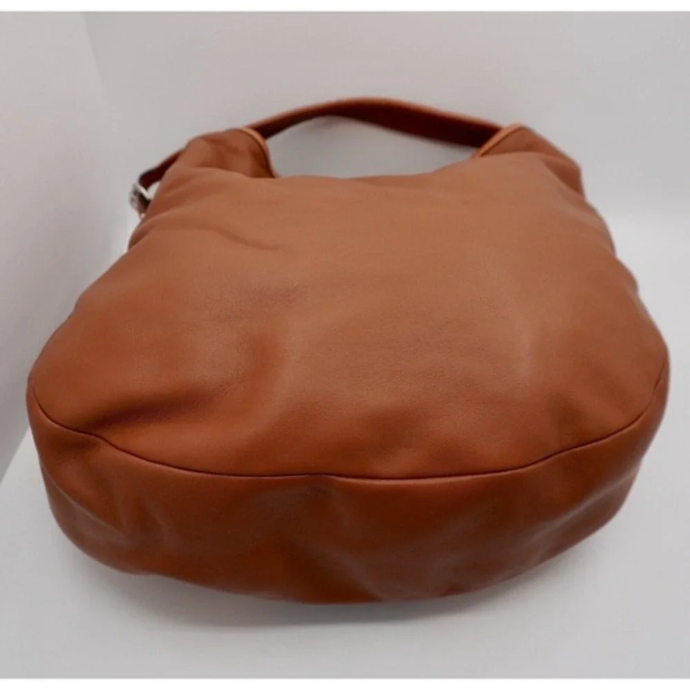 Lauren Ralph Lauren Brown Leather Shoulder‎ Bag Patent Stripe Red Lining 37-06
